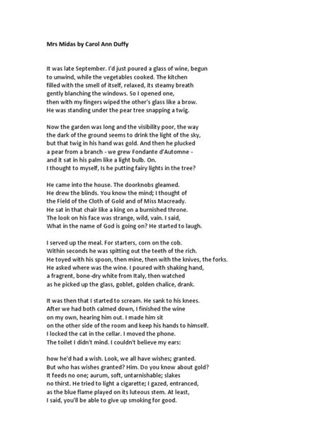Mrs Midas Poem Text .